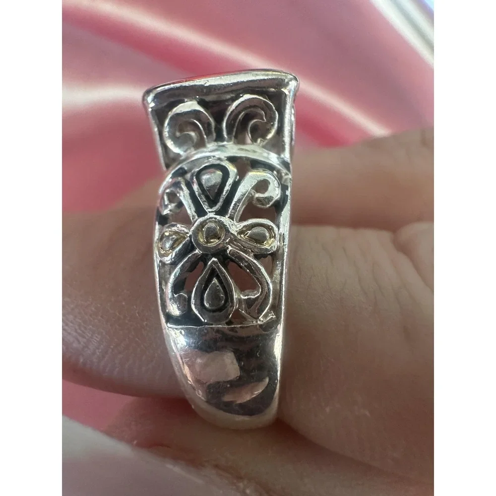 VTG 925 Sterling Silver Amethyst Ring Womens‎ Cushion Bezel Filigree Bali Style